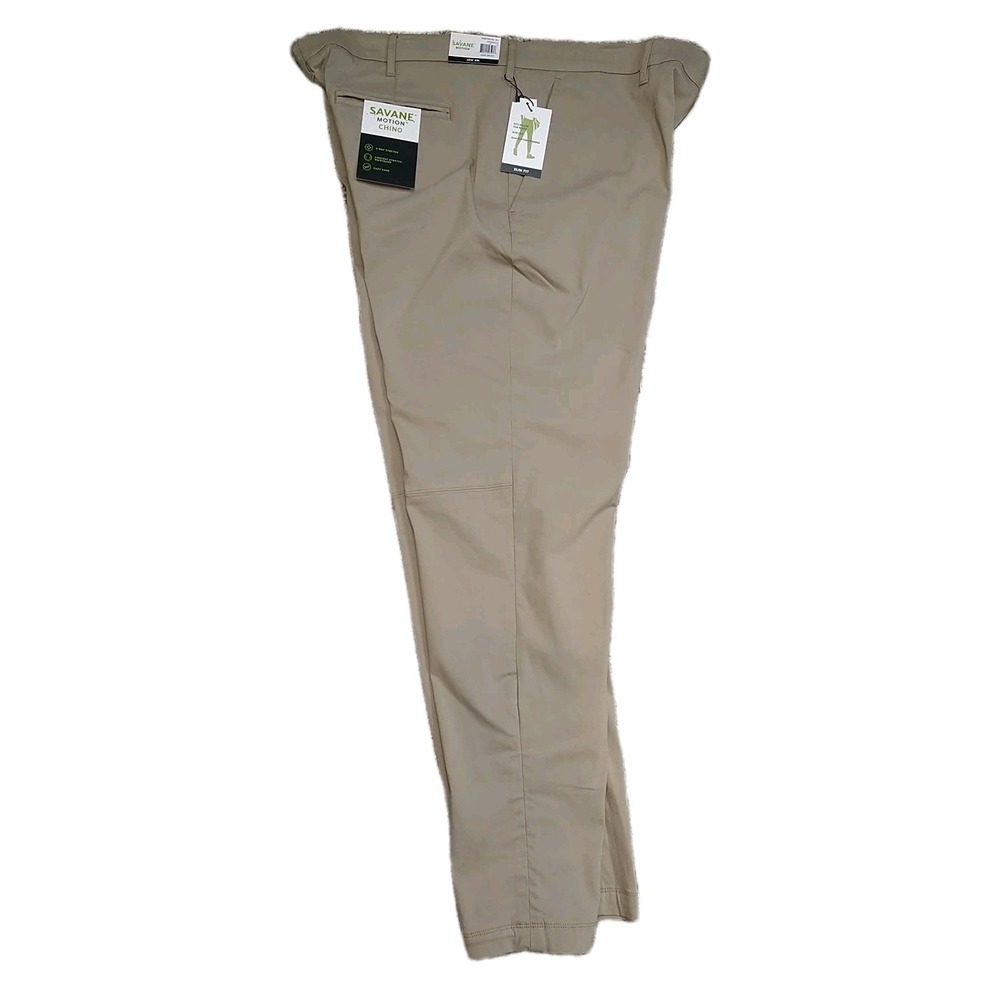 Savane 42x32 Men's Brown Motion Chino Slim 4 Way Stretch Dress Pants Chinchilla